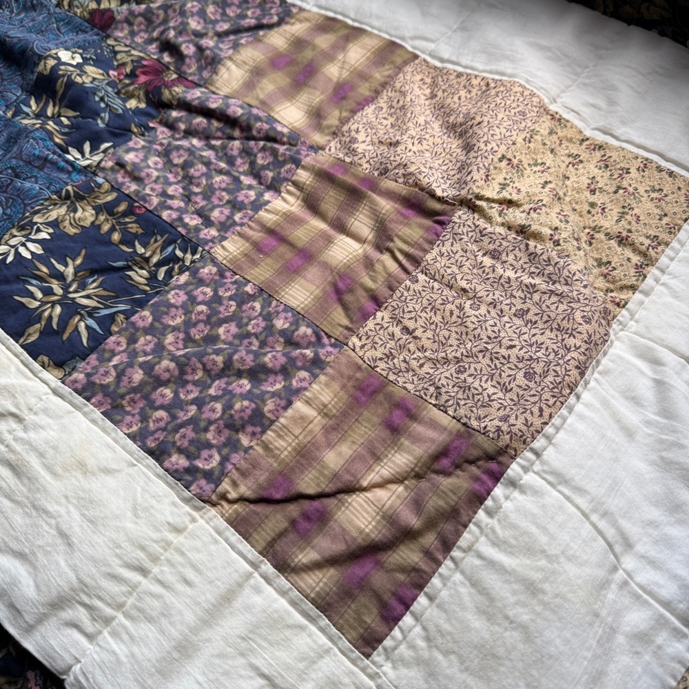 Patchwork Quilted Pillow Sham Country Cottage Floral Blue Beige pillowcase large - Picture 15 of 15